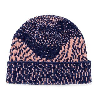 Verloop Chenille Landscape Knit Hat Cap Coral & Navy Colors OS